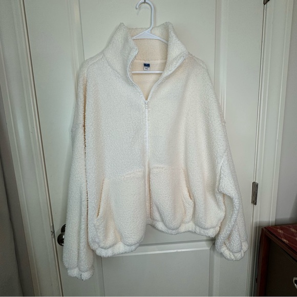 Old Navy Women’s Sherpa Teddy Jacket Fuzzy Fleece Coat Zip Up Ivory XL - Picture 14 of 16